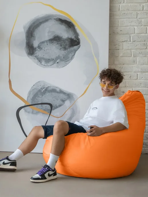 COOLPOUF Кресло-мешок Груша, Дюспо, Размер XXXL,коричневый, оранжевый, фото 3