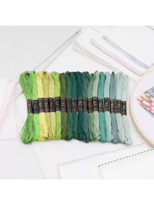 BESTEX Нитки мулине хлопок Приглушенно-зеленый 8м 18шт, 8 м, 18 шт, фото 8