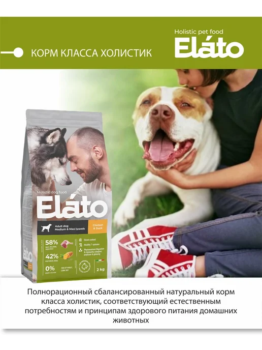Сухой корм Elato Holistic для собак, крупные, средние, курица, 2 кг, фото 5